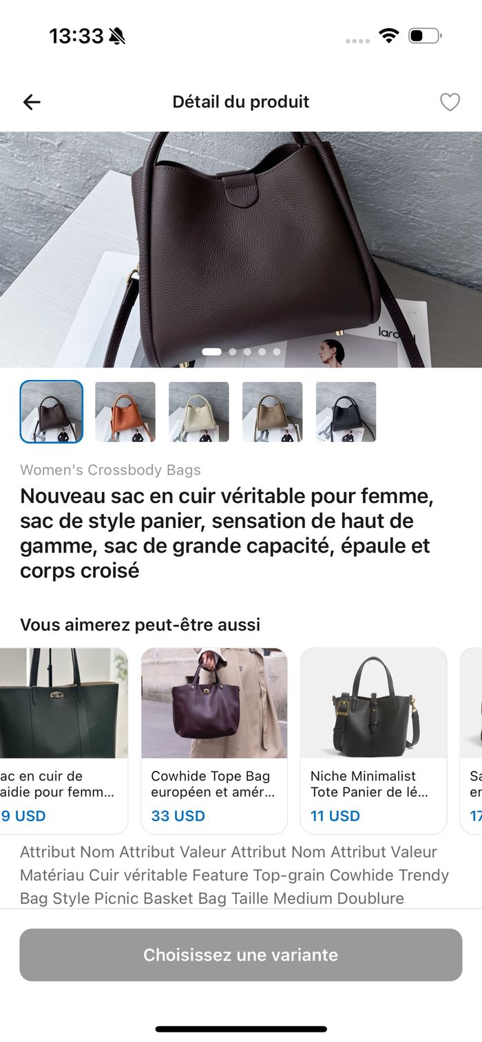 Fiche produit ZandoExpress avec suggestions d'articles similaires