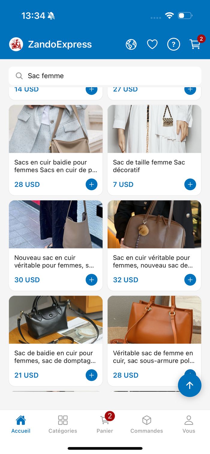 Recherche d'articles par mot-clé dans ZandoExpress