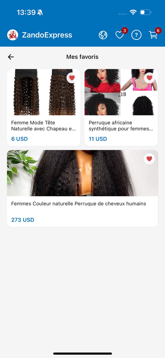Liste des articles favoris sur ZandoExpress